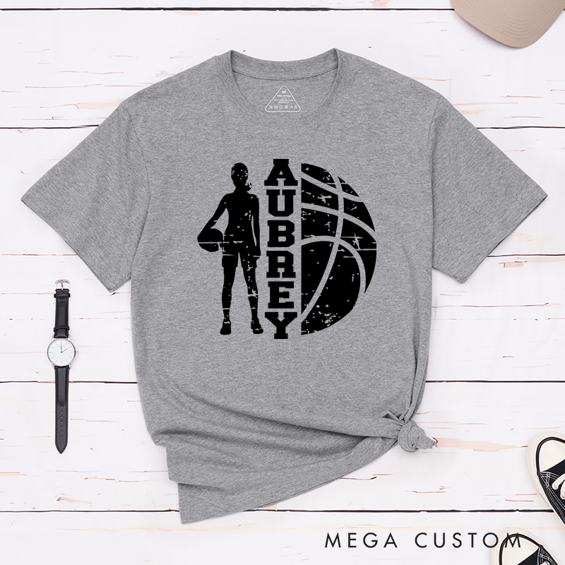 Personalized Basketball T-Shirt Featuring a Player Silhouette Bold Basketball Graphic and Custom Name for a Unique and Stylish Sportswear Look