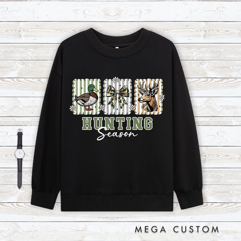 Personalized Hunting Season Sweatshirt Preppy Camo Bow Sweatshirt Deer Hunting Sweatshirt Coquette Hunting Shirt Gift for Hunting Lover