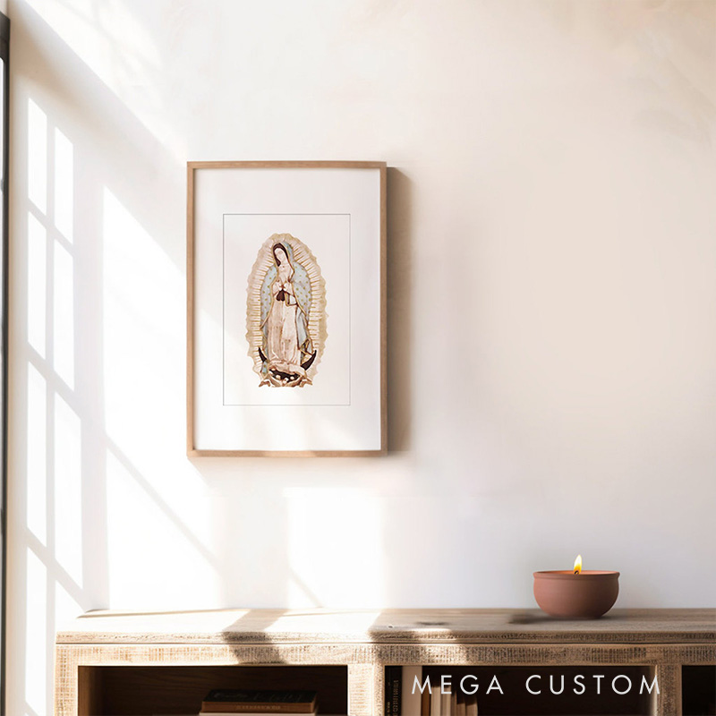 Personalized Virgin Mary Catholic Frameless Poster with Name Wall Decor Our Lady of Guadalupe Watercolor Painting Gift for Her Faith Art Print Marian