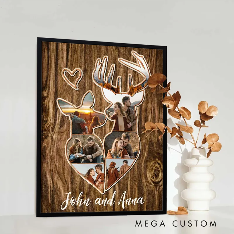 Personalized Couple Deer Photo Collage Canvas Deer Hunting Couple Gifts Anniversary Gifts for Him Her Husband Boyfriend