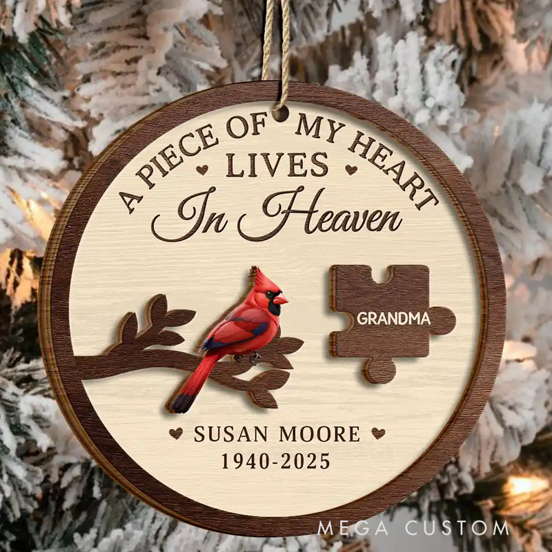 Personalized 2-Layered Wooden Ornament A Piece Of My Heart Lives In Heaven Sympathy Gift for Loss of Loved One