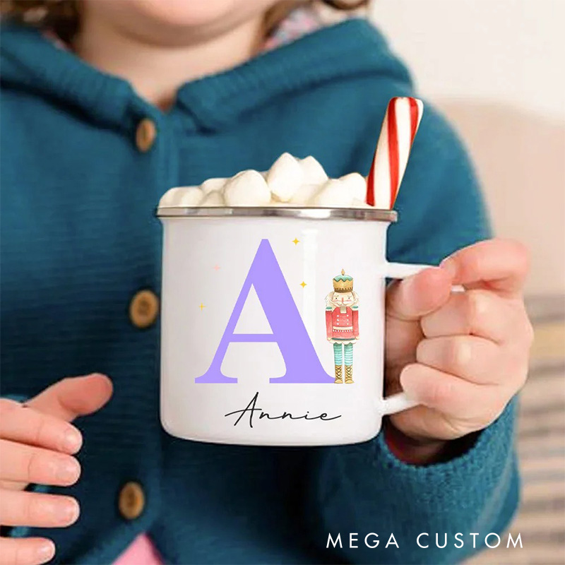 Personalized Cartoon Nutcracker Dance Lover Enamel Mug with Initial and Name Back to School Birthday Gift for Kids