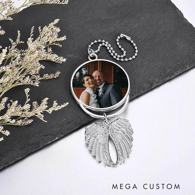 Personalized Photo Angel Wings Memorial Hanging Charm Custom Rear View Mirror Charm Remembrance Gift Memorial Guardian Angel Car Charm