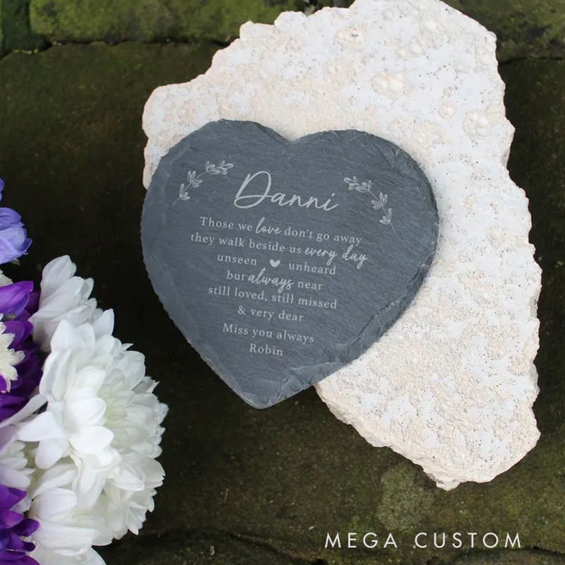 Personalized Graveside Memorial Ornament Memorial Plaque Slate Heart Shaped Cemetery Grave Decoration Loved One Remembrance Gift
