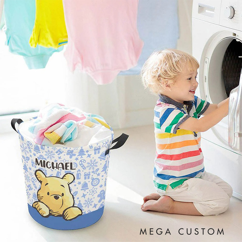 Personalized Cartoon Bear Collapsible Storage Basket for Laundry Toys Organizer Cartoon Lover Gift for Kids