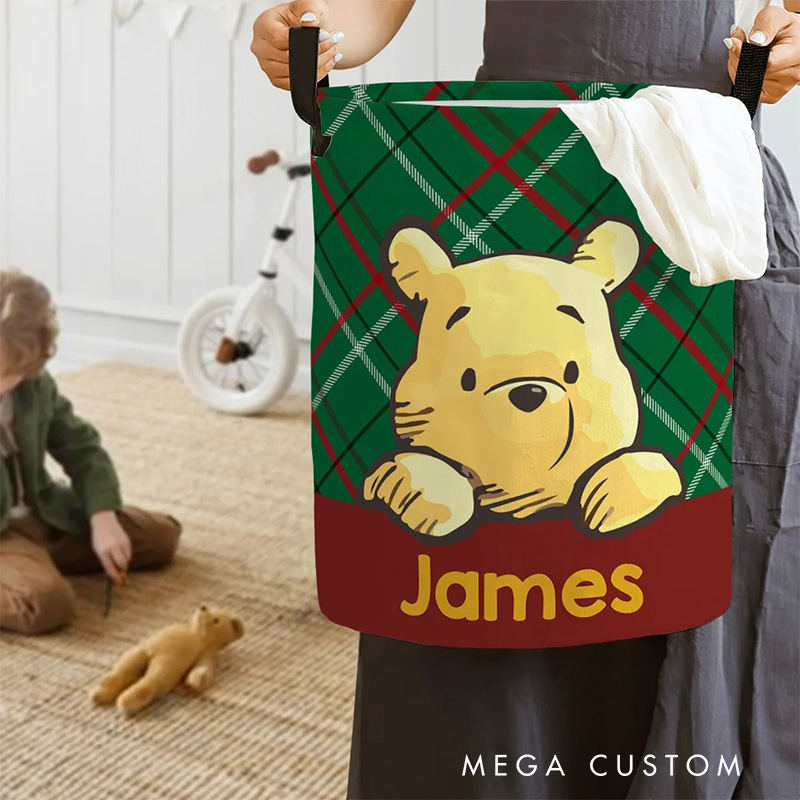 Personalized Santa Hat Cartoon Bear Collapsible Storage Basket for Laundry Toys Organizer Cartoon Lover Gift for Kids