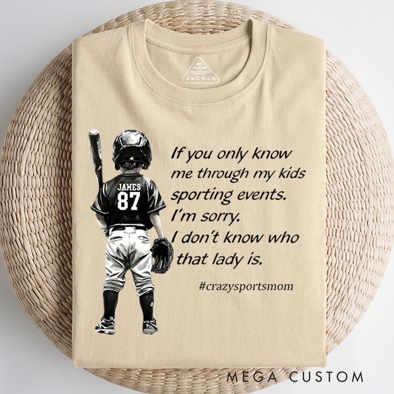 Personalized "Crazy Sports Mom" T-Shirt with Custom Name and Player Number 