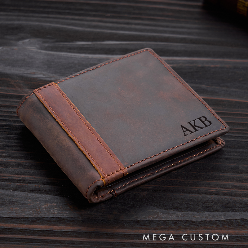 Personalized Leather Wallet Engraved Crazy Horse Wallet Custom Men's Wallet Birthday Gift for Him Groomsman Gift Boyfriend Gift Dad Gift Husband Gift
