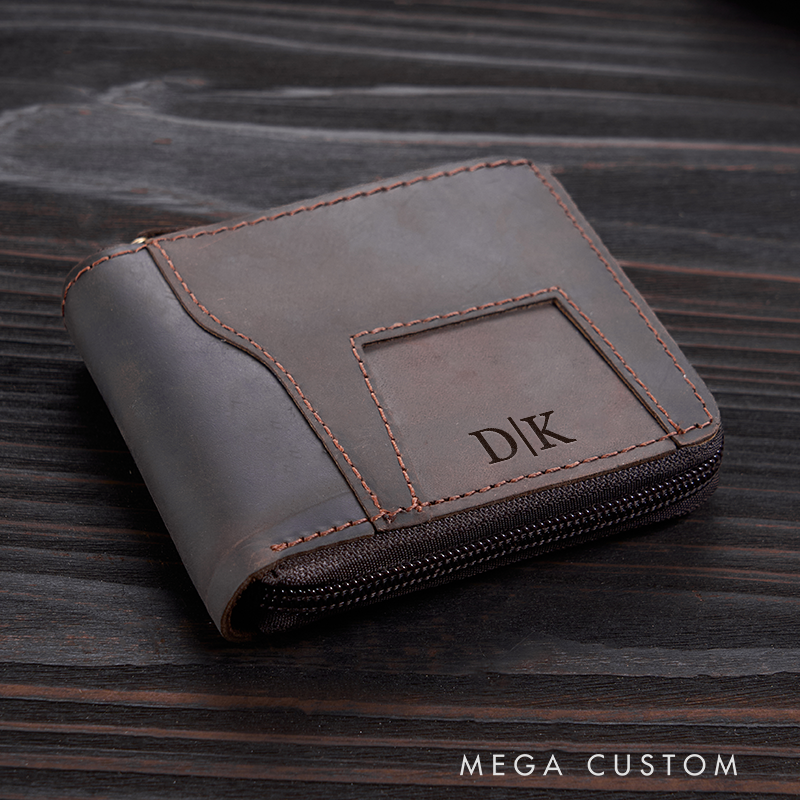 Personalized Crazy Horse Wallet Men's Leather Wallet Engraved Wallet For Him Vintage Wallet Anniversary Gift for Men Birthday Gift For Boyfriend Dad Husband 