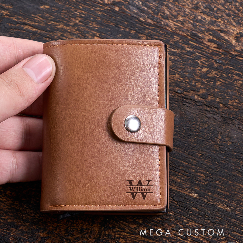 Personalized Leather Wallet For Him Engraved Leather Wallet Engraved Mens Wallet Minimalist Wallet Anniversary Gift For Him Boyfriend Gift Dad Gift Husband Gift