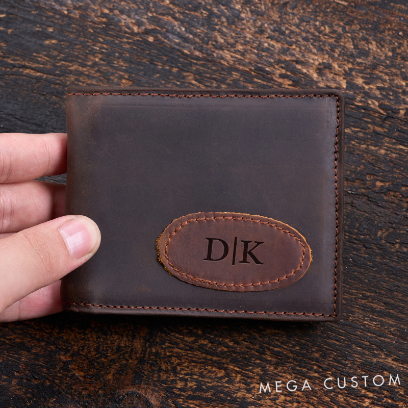 Personalized Leather Wallet Engraved Crazy Horse Wallet Custom Men's Wallet Birthday Gift for Him Groomsman Gift Boyfriend Gift Dad Gift Husband Gift