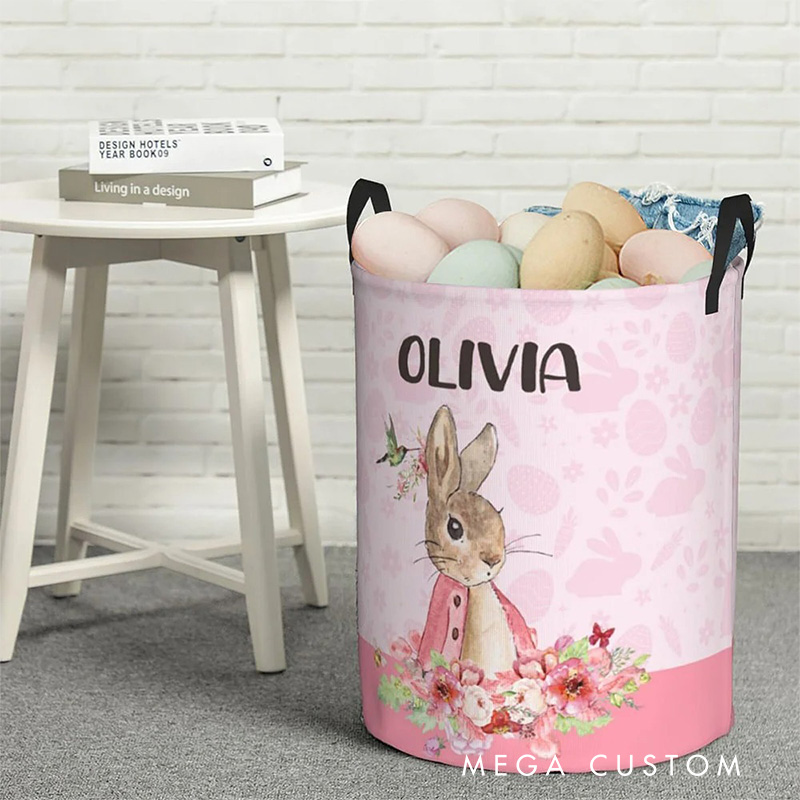 Personalized Cartoon Rabbit Bunny Collapsible Storage Basket for Laundry Toys Organizer Cartoon Lover Gift for Kids