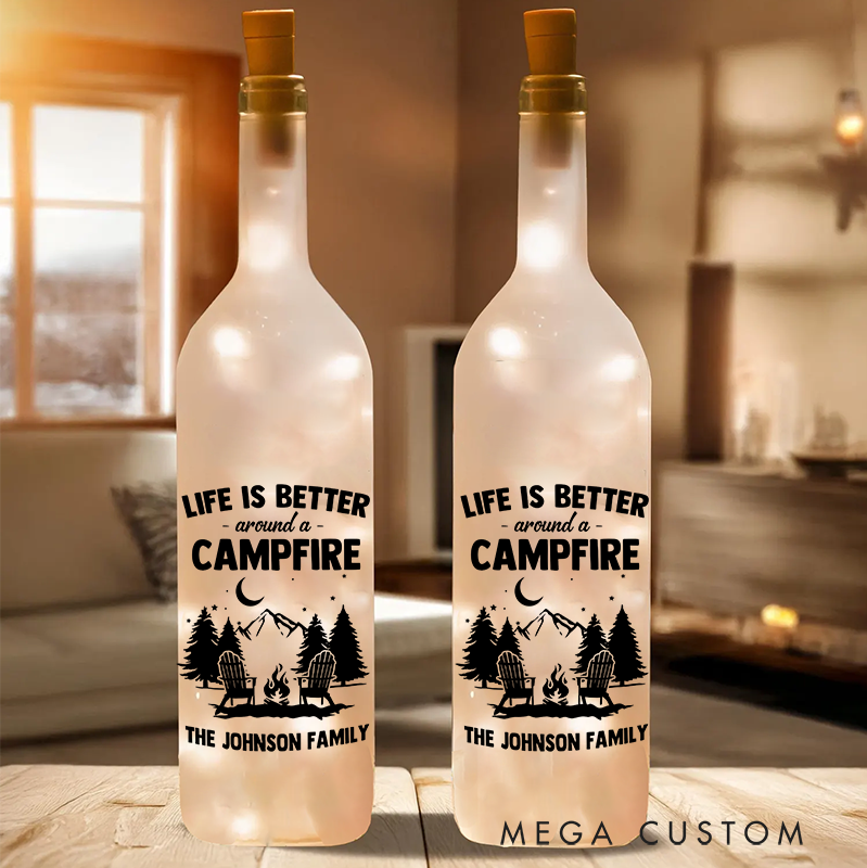 Personalized Life Is Better Around a Campfire Bottle Lamp for Outdoor Enthusiasts Gift for Camping