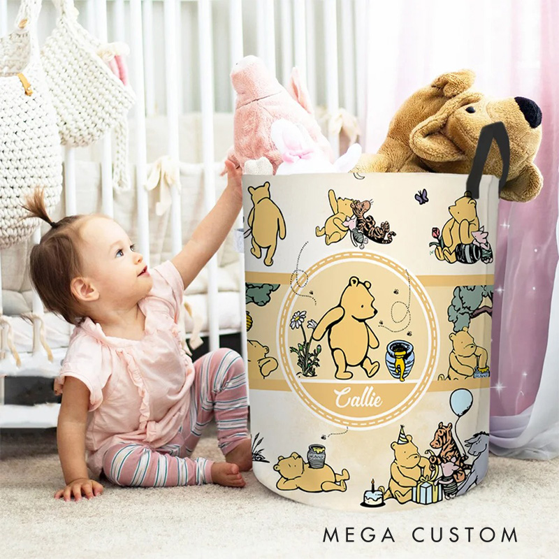 Personalized Cartoon Bear's Friends Collapsible Storage Basket for Laundry Toys Organizer Cartoon Lover Gift for Kids