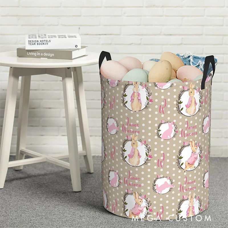 Personalized Cartoon Rabbit Dot Collapsible Storage Basket for Laundry Toys Organizer Cartoon Lover Gift for Kids