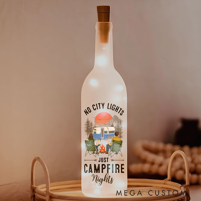 Personalized Bottle Lamp No City Lights Just Campfire Nights Bottle Lamp Couples Camping Bottle Lamp Gift for Outdoors Adventures