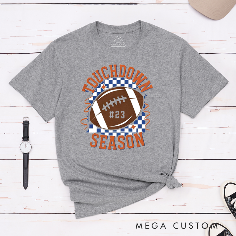Personalized American Football and Rugby Touchdown Season T-Shirts Featuring Custom Number