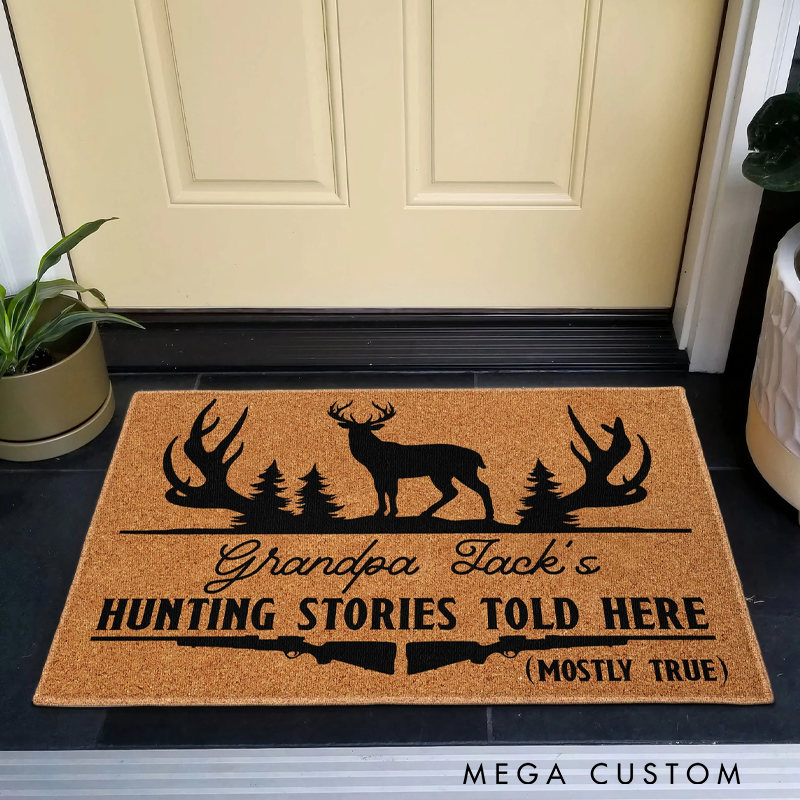 Personalized Hunting Stories Told Here Hunting Doormat Hunting Decor Funny Welcome Mat Gift Hunting Enthusiasts