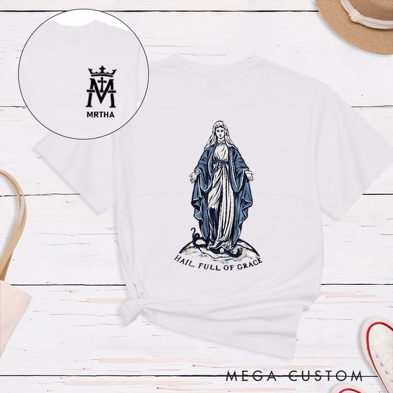 Personalized Our Lady of Grace Classic T-Shirt with Name Christian Shirt Hail Full of Grace Tee Religious Gift Catholic Gift