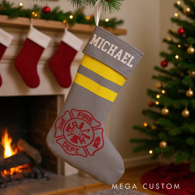 Personalized Firefighter Themed Christmas Stocking Santa’s Favorite Firefighter Design Stocking Xmas Gift