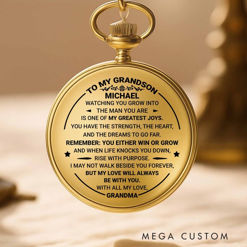 Personalized To My Grandson Watching You Grow Love from Grandma Pocket Watch Gift for Grandsons