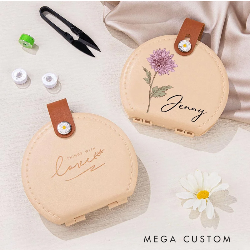 Personalized Birth Flower Portable Sewing Kit Set Storage Box with Name Birthday Gift for Tailor Lover