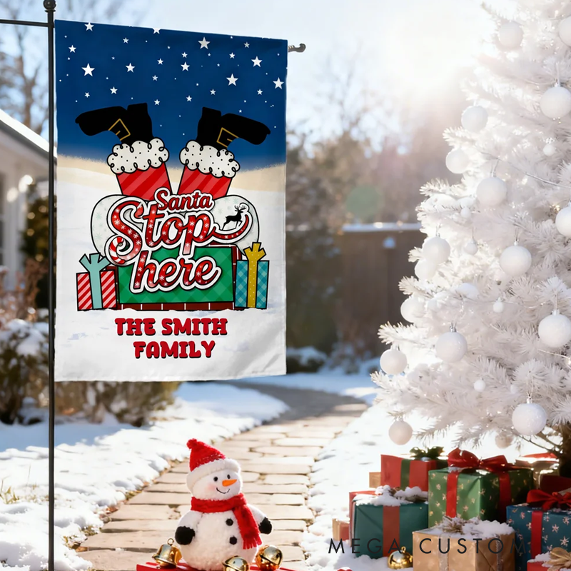 Personalised Santa Stop Here Chimney Santa Claus Garden Flag with Text Yard Porch Decor Christmas Gift 