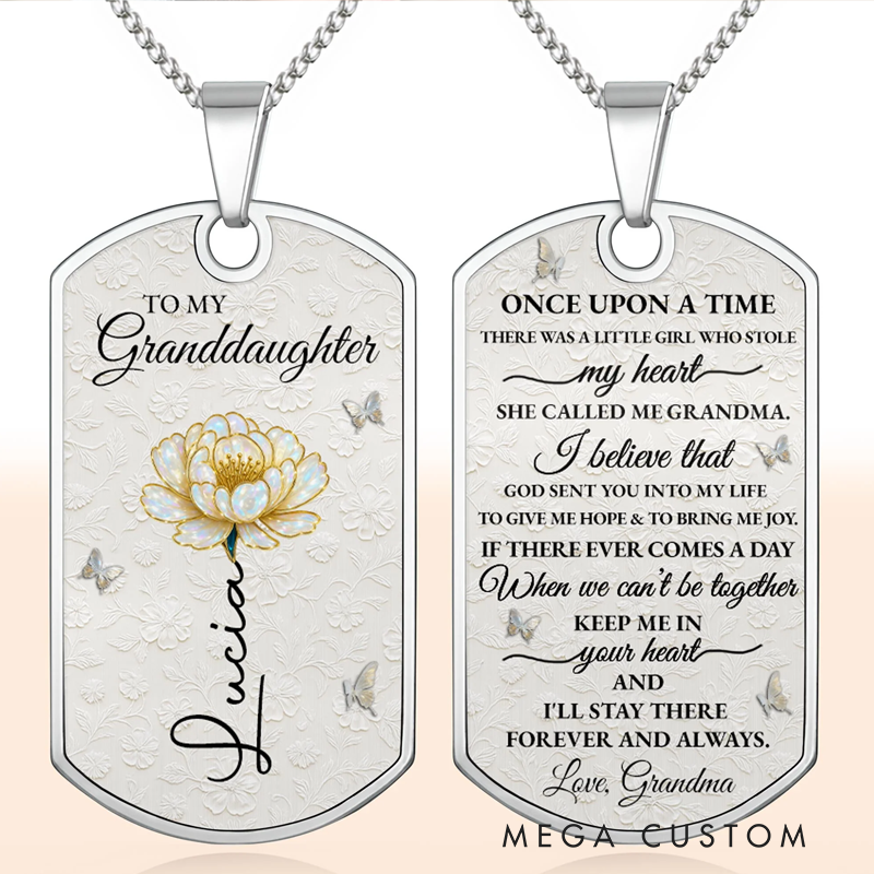 Personalized To My Granddaughter Love You Forever Flower Necklace Personalized Custom Dog Tag Necklace Gift for Granddaughters
