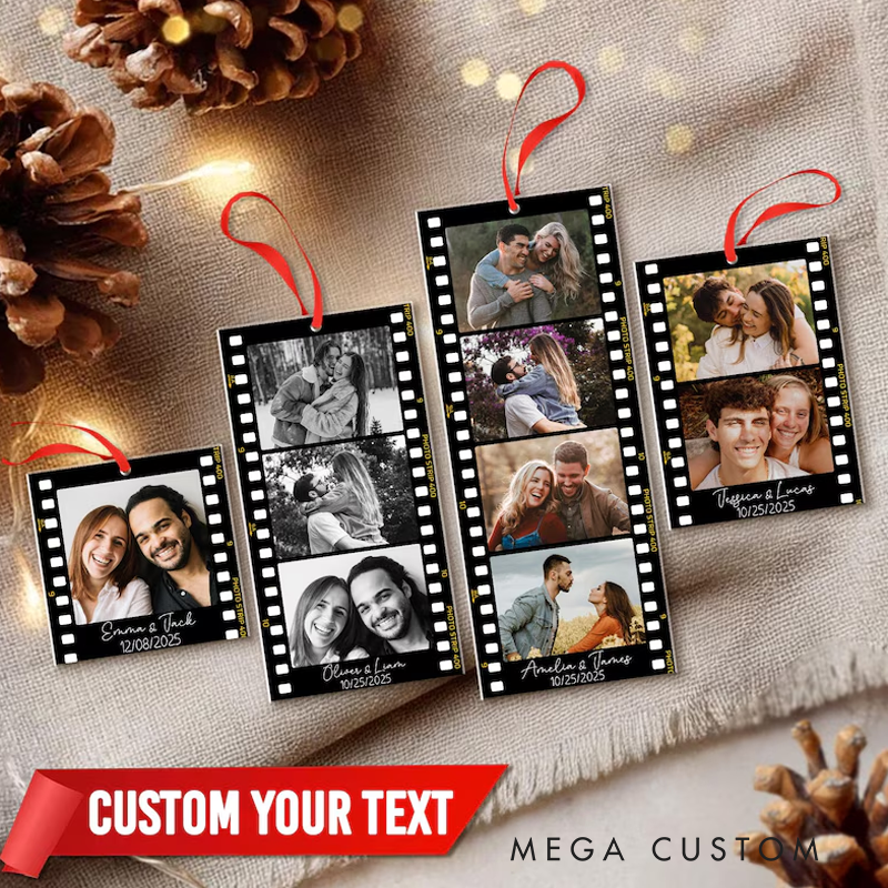 Personalized Film Strip Photo Ornament for Christmas Tree Custom Couple Picture Keepsake
