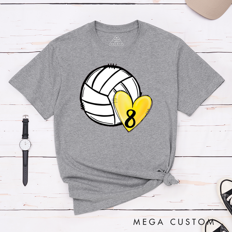 Personalized Volleyball T-Shirts with Colorful Heart Designs Featuring Your Number