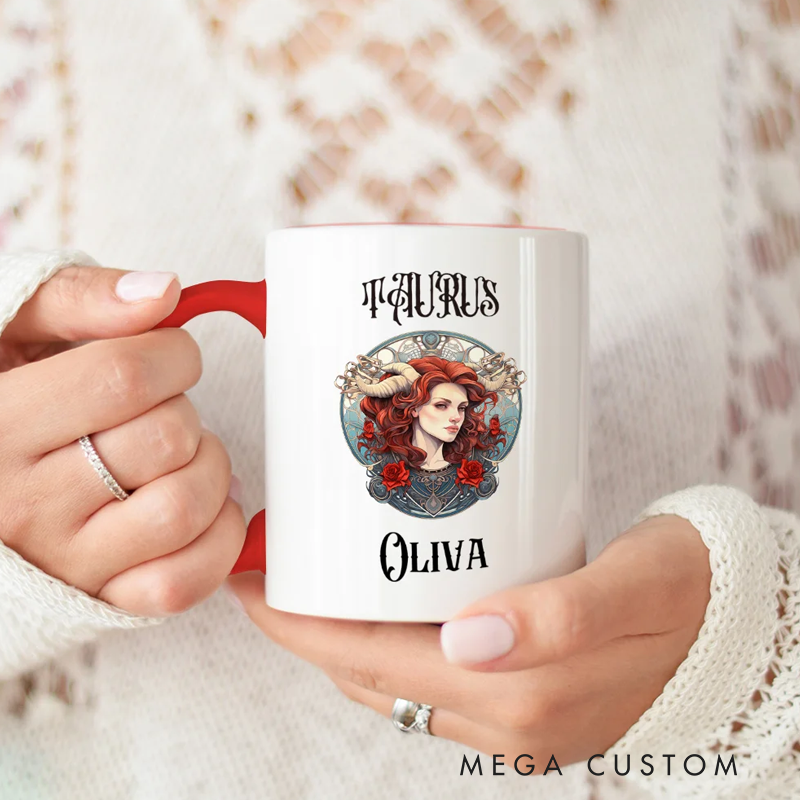 Personalized Zodiac Sign Constellation Colorful Cup Handle Ceramic Coffee Mug with Name Birthday Astrology Gift for Zodiac Lovers
