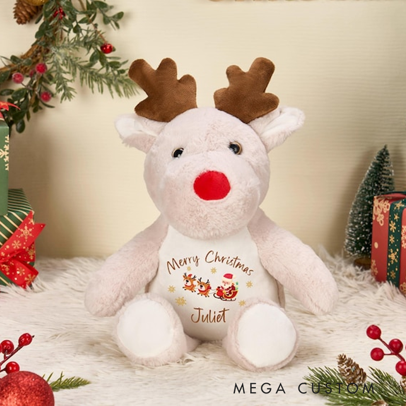 Personalized Reindeer Teddy with Name Stuffed Teddy for Christmas Christmas Plush Toy Baby First Christmas Christmas Gift for Girl and Boy