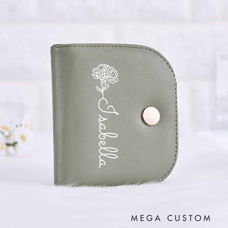 Personalized Leather Wallet for Girl Birth Flower Wallet for Her Slim Wallet Purse Wallet Cute wallet Unique Gift for Her Birthday Gifts