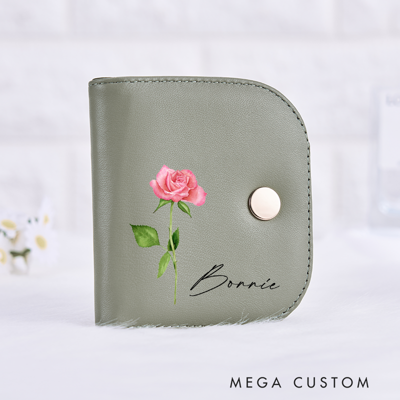 Personalized Leather Wallet for Girl Birth Flower Wallet for Her Slim Wallet Purse Wallet Cute wallet Unique Gift for Her Birthday Gifts
