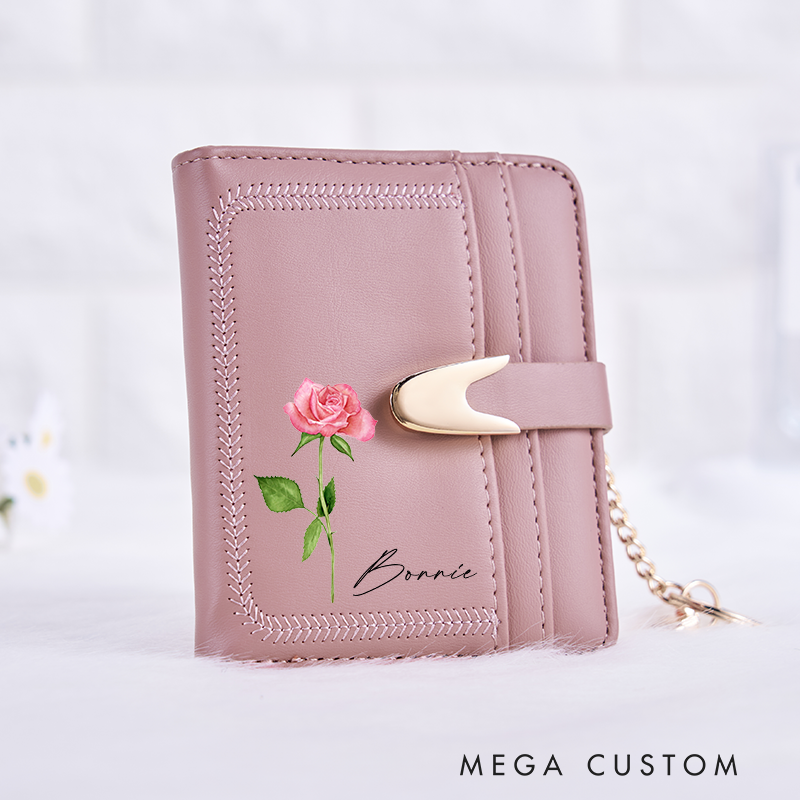 Personalized Leather Wallet for Girl Birth Flower Wallet for Her Purse Wallet Coin Pocket Wallet Cute wallet Unique Gift for Her Birthday Gifts