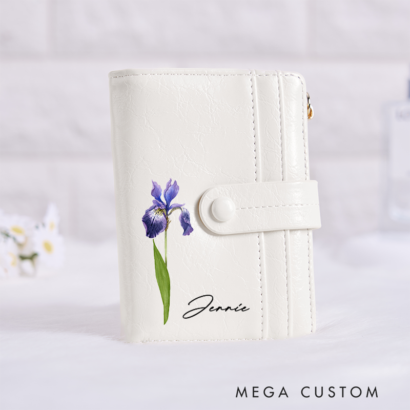 Personalized Leather Wallet for Girl Birth Flower Wallet for Her Purse Wallet Minimalist Wallet Cute wallet Unique Gift for Her Birthday Gifts