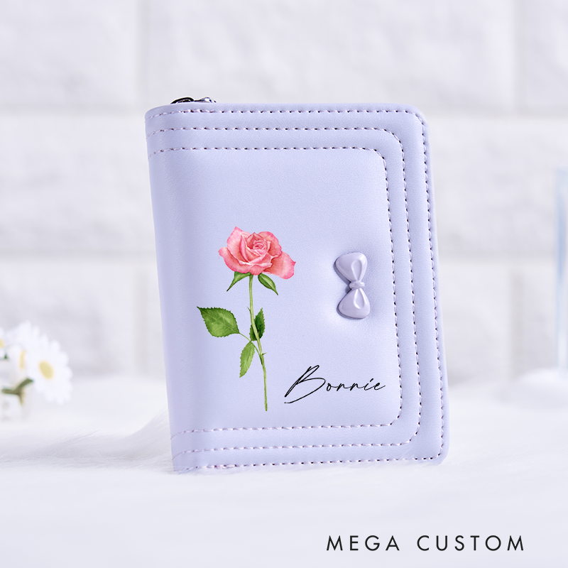Personalized Leather Wristlet Wallet for Girl Birth Flower Wallet for Her Bow wallet Purse Wallet Cute wallet Women's Purse Unique Gift for Her Birthday Gifts