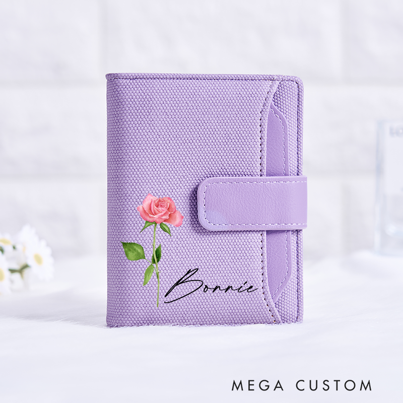 Personalized Leather Wallet for Girl Birth Flower Wallet for Her Zipper Wallet Purse Wallet Cute wallet Women's Purse Unique Gift for Her Birthday Gifts