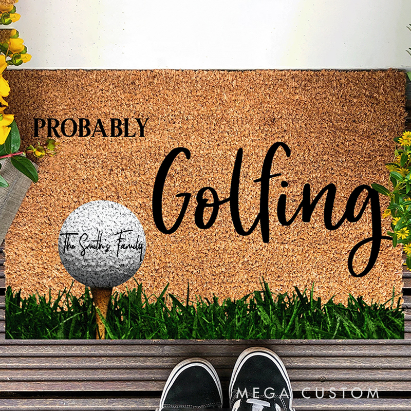 Personalized "Probably Golfing" Doormat with Custom Family Name