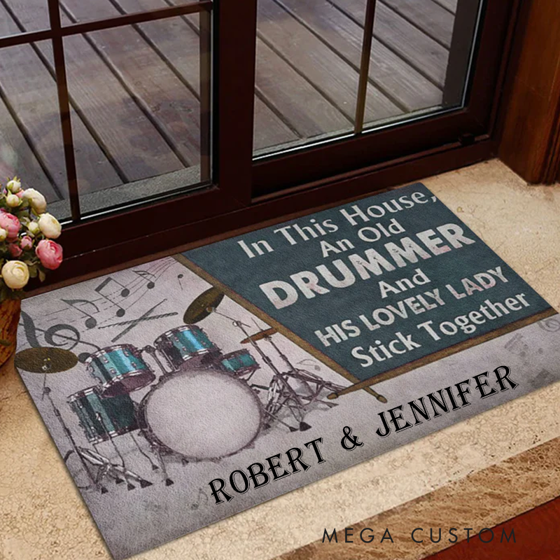 Personalized Drum Rubber Doormat Drummer & His Lovely Lady Stick Together Welcome Doormat Custom Name Indoor Outdoor Door Mat Home Decor