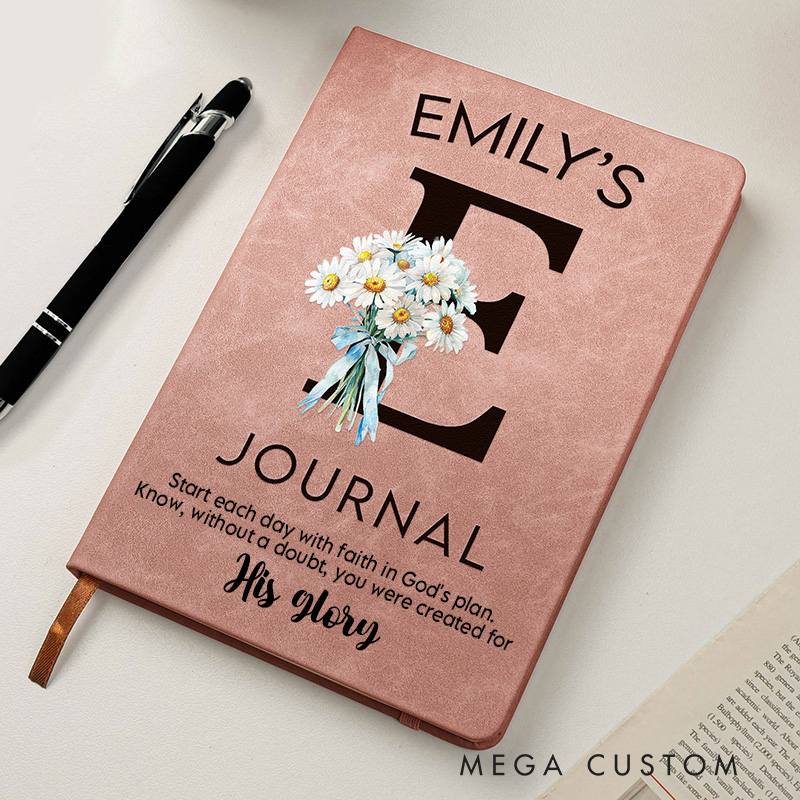 Personalized Start Each Day with Faith In God's Plan Journal Leather A5 Notebook with Name & Birth Flower Birthday Religious Gift for Women Christian