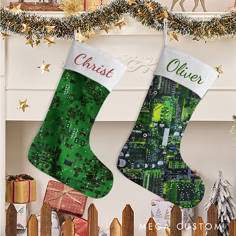 Personalized Circuit and Motherboard Christmas Stocking for Tech Lovers Custom Geek Christmas Stocking