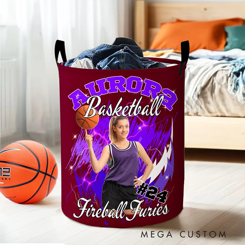 Personalized Soccer Basketball Baseball and American Football Laundry Basket Custom Name and Team Design for Players and Fans