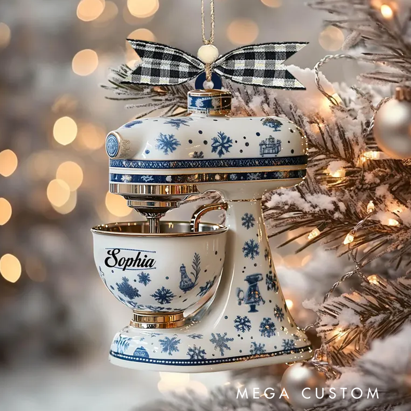 Personalized Name Kitchen Mixer Acrylic Ornament Holiday Baking Christmas Tree Decoration 2025 Blue Snowflake Stand Mixer Cute Baker Xmas Gift