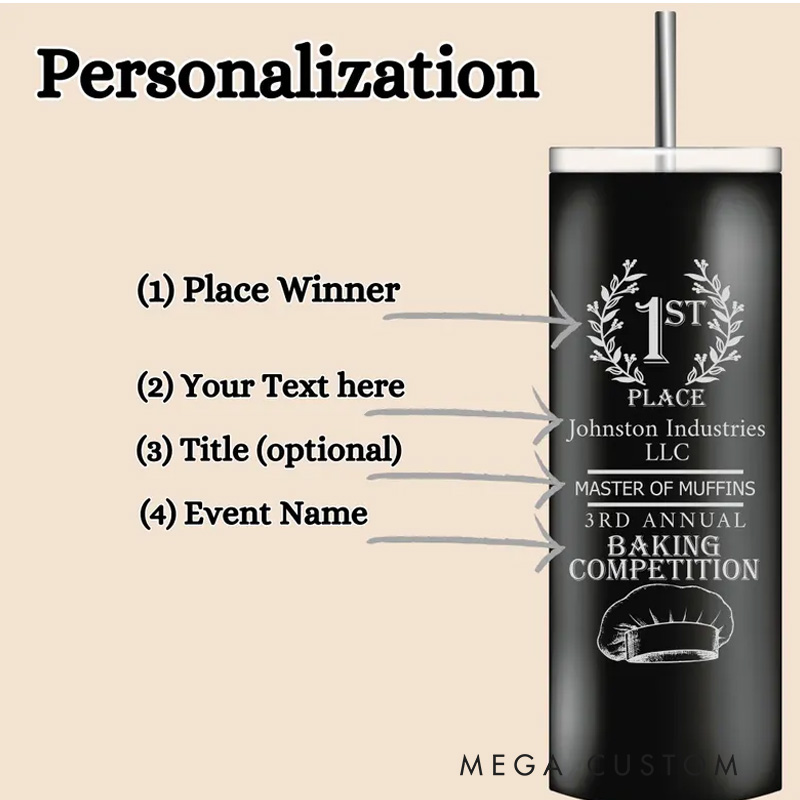Personalized Baking Contest Award Tumblers 20oz Baking Lover Prize Skinny Tumbler with Lid and Straw Custom Baker Tumbler with Name Baking Lover Gifts for Her