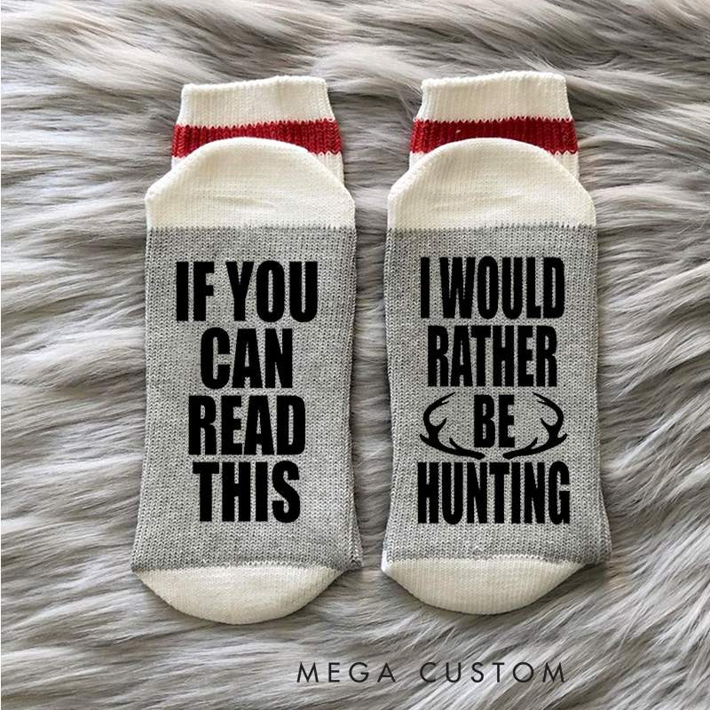 Personalized Rather Be Hunting Socks Hunting Funny Mens Socks Gifts for Dad Husband Grandpa Birthday
