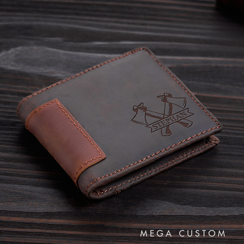 Personalized Leather Wallet For Firefighter Engraved Crazy Horse Wallet Mens Wallet Groomsmen Wallet Boyfriend Gift Dad Gift Husband Gift
