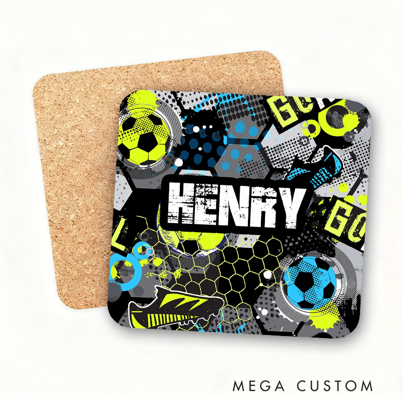 Personalized Soccer Design Coaster with Custom Name for Every Soccer Fan
