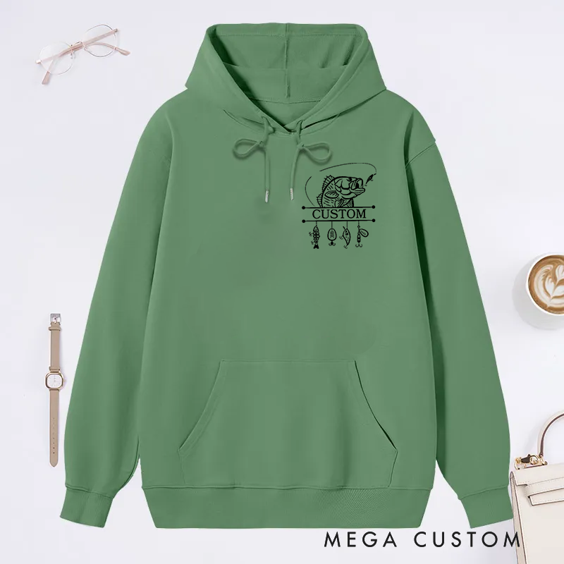 Personalized Fishing Hoodie Fishing Sweatshirt Custom Fishing Gift with Fish and Hook Print Design Comfortable and Stylish Gift for Fishing Enthusiasts
