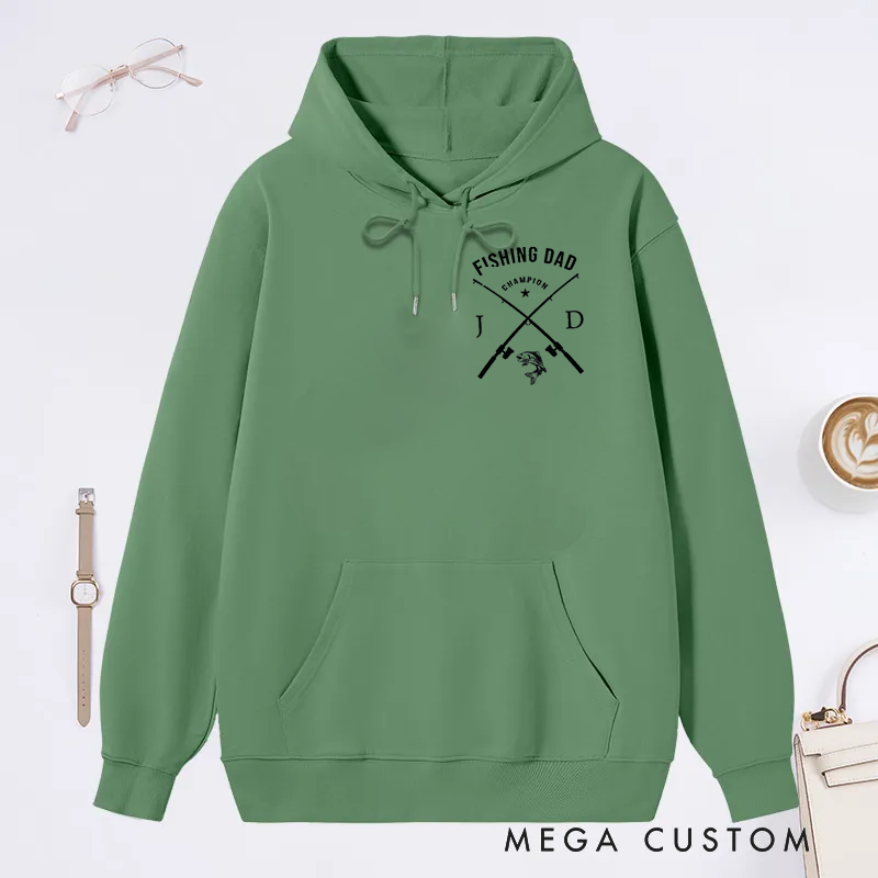 Personalized Fishing Dad Hoodie Family Hoodie with Champion and Crossed Rods Design Comfortable Gift for Fishing Enthusiast Dads